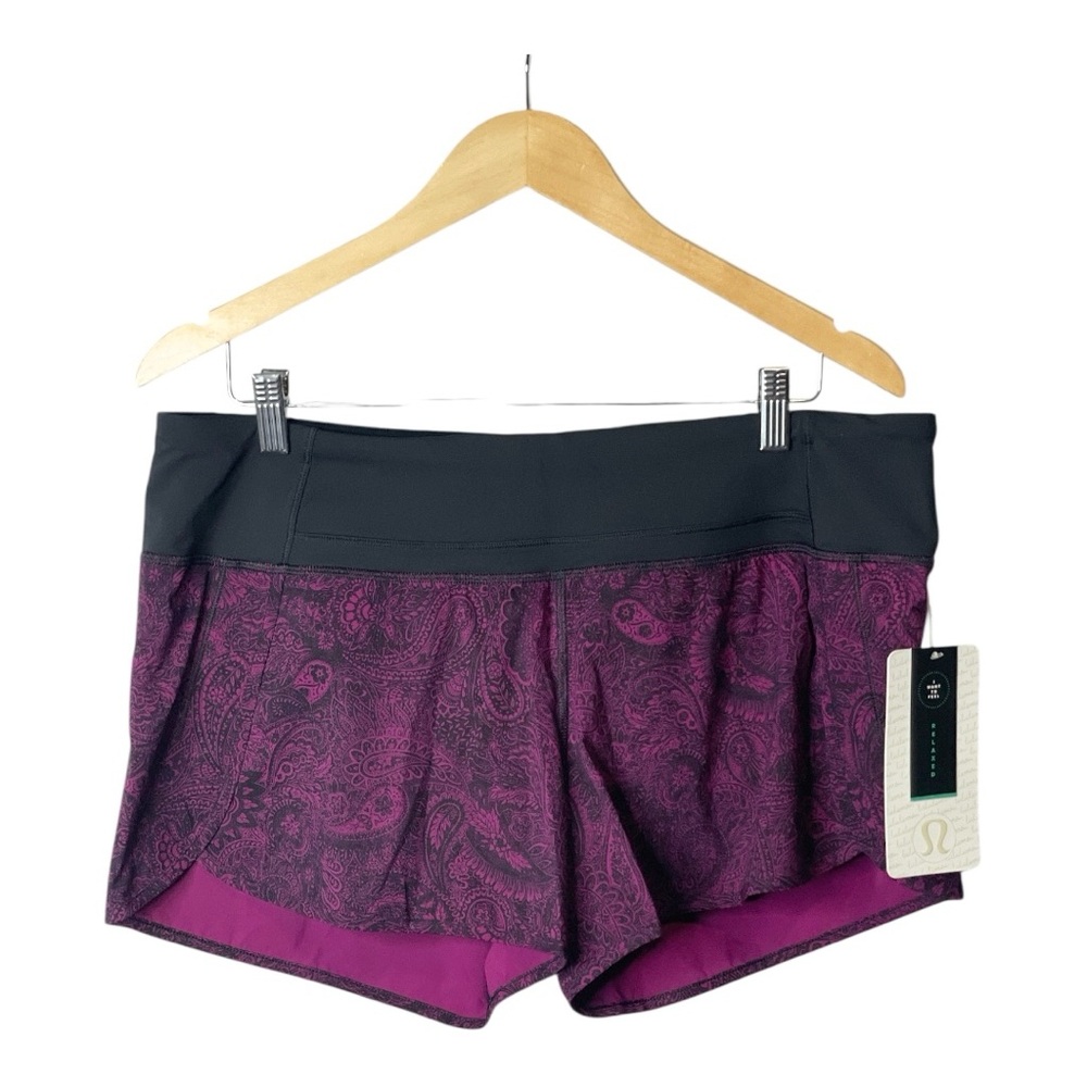 Lululemon Run Times Purple and Black Shorts Antique Paisley, Size 12 New